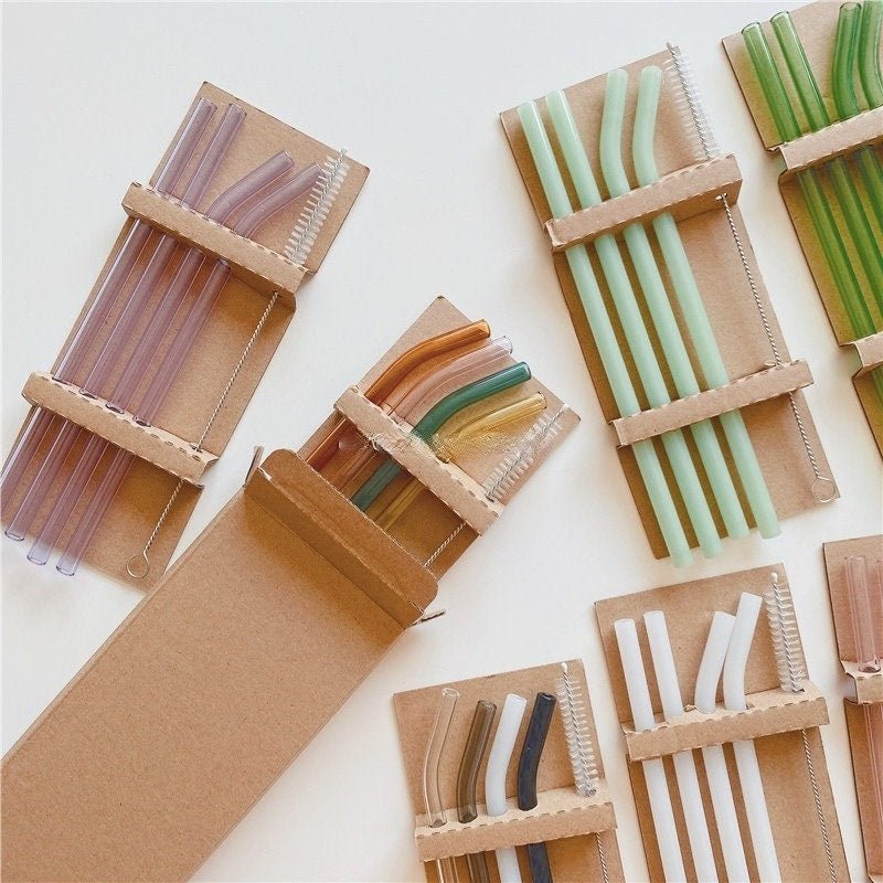5PC Colorful Glass Reusable Straws