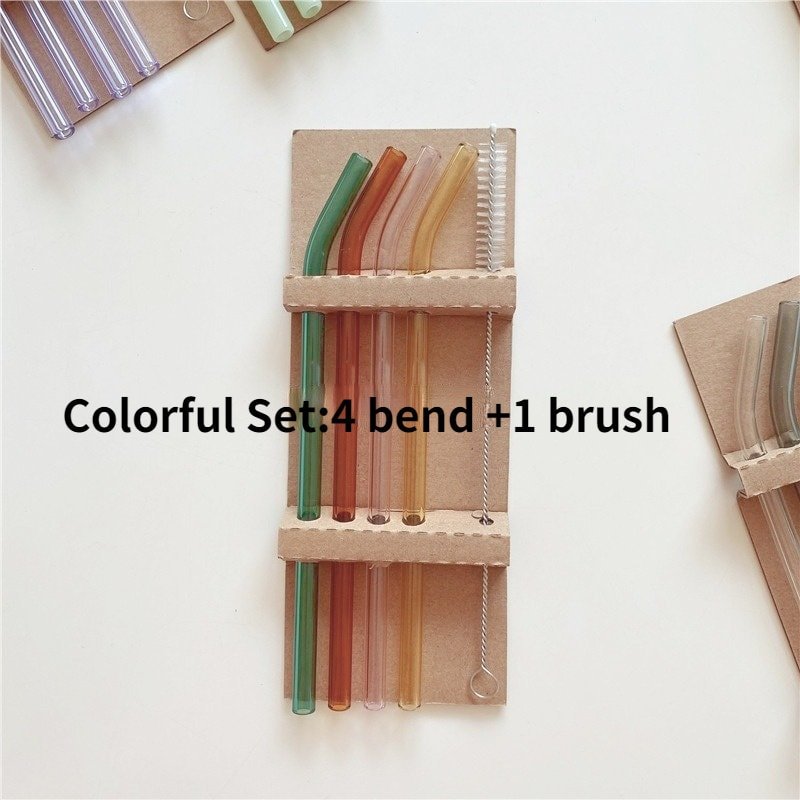 5PC Colorful Glass Reusable Straws