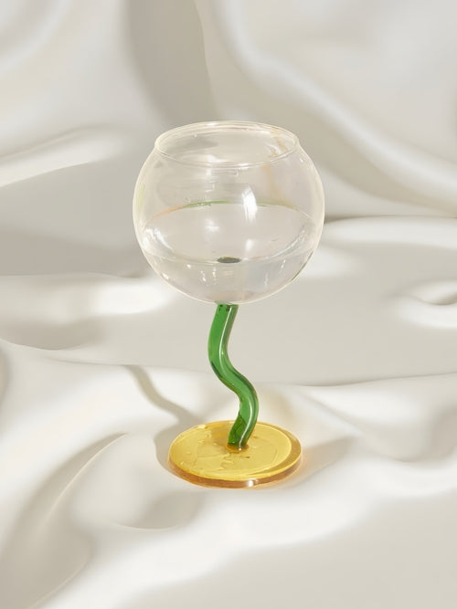 Handblown Bubble Wine Glass - Retro Whimsical Eclectic Wavy Stemmed