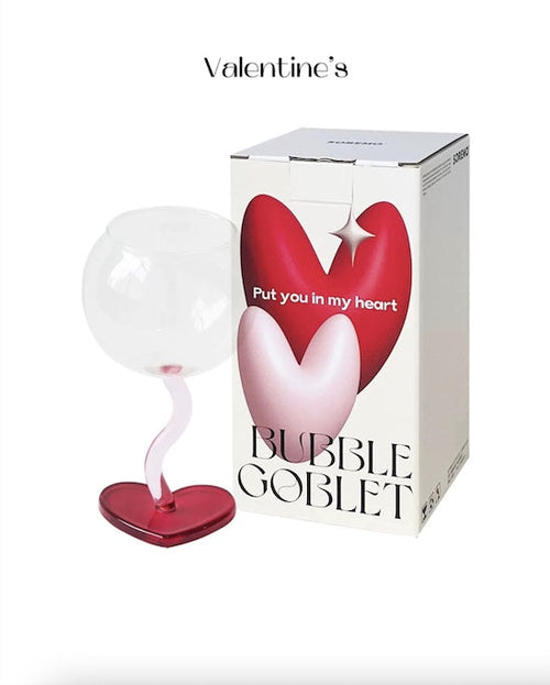 Handblown Bubble Wine Glass - Retro Whimsical Eclectic Wavy Stemmed