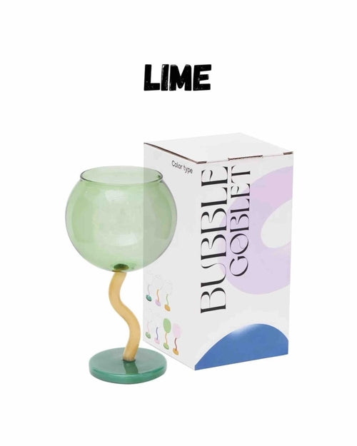 Handblown Bubble Wine Glass - Retro Whimsical Eclectic Wavy Stemmed